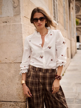 Easton Blouse with Embroidered Flowers  - Off White