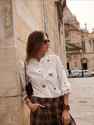 Easton Blouse with Embroidered Flowers  - Off White