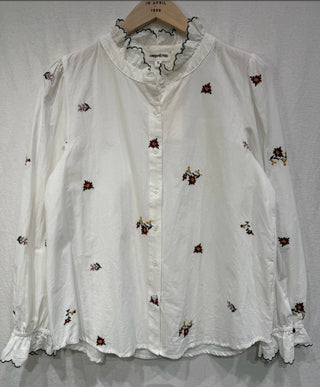 Easton Blouse with Embroidered Flowers  - Off White