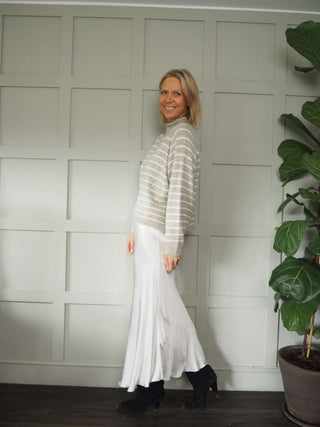 Sallianne Turtle Neck Striped Jumper - Bright Pink, Camel, Khaki and Mole