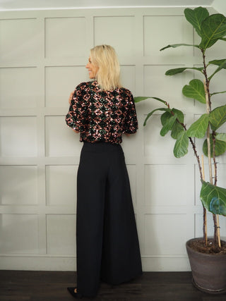 Samio Sequin Sparkly High Neck Blouse with 3/4 Length Sleeves by BYoung - Green/Black/Bronze