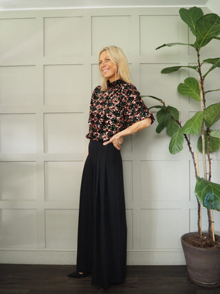 Samio Sequin Sparkly High Neck Blouse with 3/4 Length Sleeves by BYoung - Green/Black/Bronze