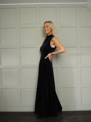 Dicle Halterneck Velvet Dress by Part Two - Black, Blue, Chocolate