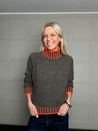 Una Turtle Neck with Contrasting Blanket Stitch Jumper, Best Seller - 20 Colours