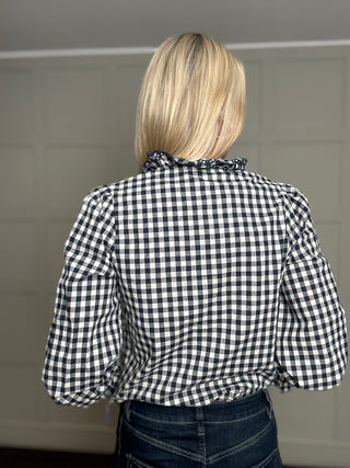 Maggie Gingham Blouse with Scalloped Detailed  - Chocolate, Navy Blue, Red