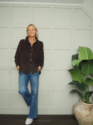 Cowdray High Neck Corduroy Blouse - Black, Biscuit, Burgundy, Chocolate, Ecru, Khaki, Navy Blue