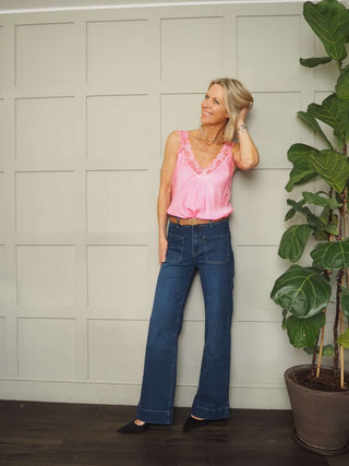 Nessie Lace Trimmed Vest - Bright Pink, Mushroom, Neon Orange