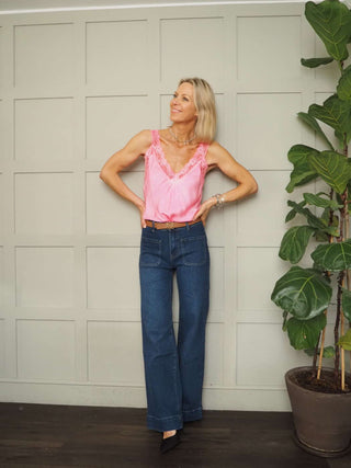 Nessie Lace Trimmed Vest - Bright Pink, Mushroom, Neon Orange