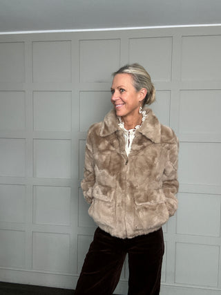 Harri Super Soft Faux Fur Bomber Jacket - Caramel