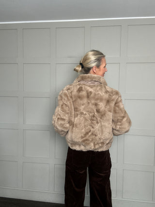 Harri Super Soft Faux Fur Bomber Jacket - Caramel