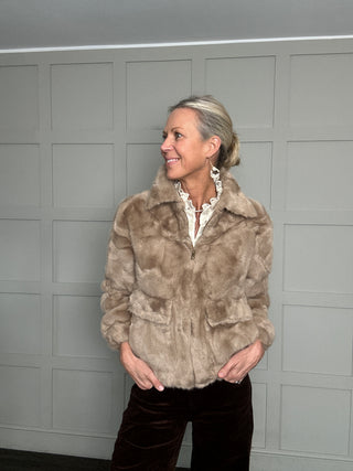 Harri Super Soft Faux Fur Bomber Jacket - Caramel