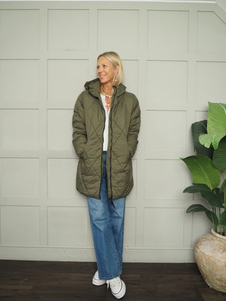 ByBominax Quilted Puffa Coat by BYoung - Khaki, Navy Blue