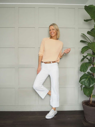 Yellen Wide Leg Denim Jeans with Turn Ups - White