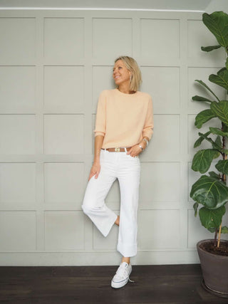 Yellen Wide Leg Denim Jeans with Turn Ups - White