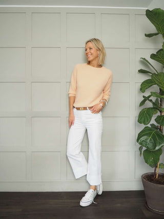 Yellen Wide Leg Denim Jeans with Turn Ups - White