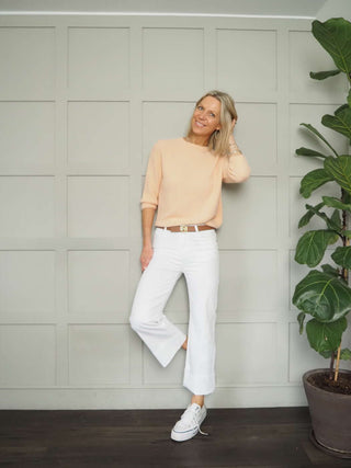 Yellen Wide Leg Denim Jeans with Turn Ups - White