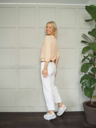 Yellen Wide Leg Denim Jeans with Turn Ups - White