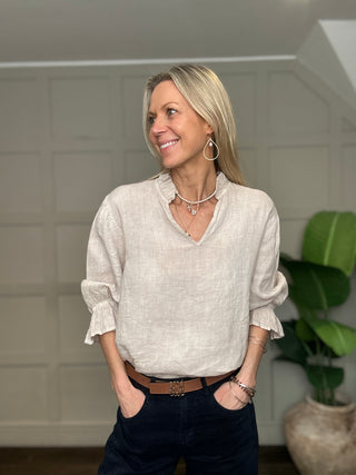 Antibes Linen Blouse with Cropped Sleeves - 7 Colours