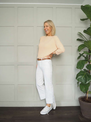 Yellen Wide Leg Denim Jeans with Turn Ups - White