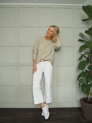 Yellen Wide Leg Denim Jeans with Turn Ups - White