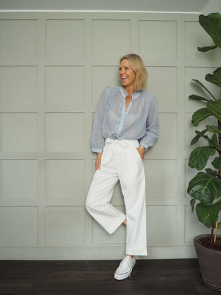 Hendy Wide Leg Trousers with Paper Bag Waist - Ecru, Oatmeal
