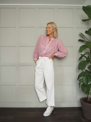 Hendy Wide Leg Trousers with Paper Bag Waist - Ecru, Oatmeal