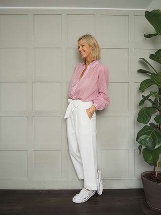 Hendy Wide Leg Trousers with Paper Bag Waist - Ecru, Oatmeal