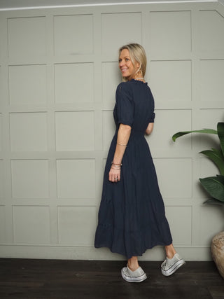 Savannah Cotton Dress - Ecru, Navy Blue, Pink, Sky Blue