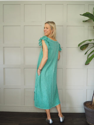 Wells Linen Mix Dress - Blue, Coral, Green and Pink