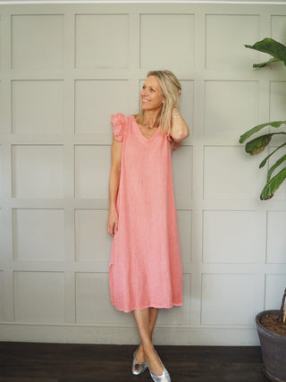 Wells Linen Mix Dress - Blue, Coral, Green and Pink