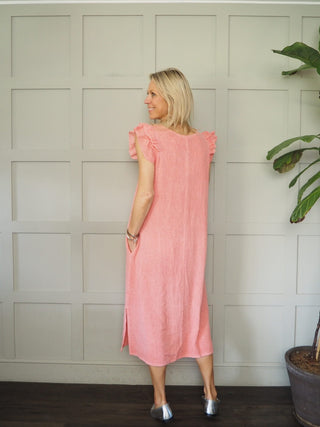Wells Linen Mix Dress - Blue, Coral, Green and Pink
