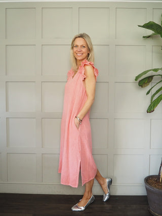 Wells Linen Mix Dress - Blue, Coral, Green and Pink