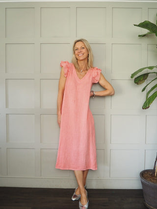 Wells Linen Mix Dress - Blue, Coral, Green and Pink