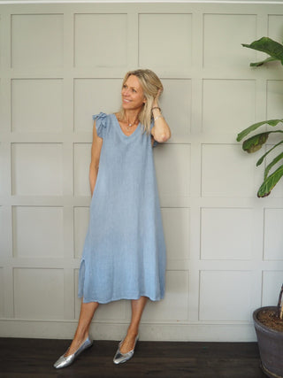 Wells Linen Mix Dress - Blue, Coral, Green and Pink