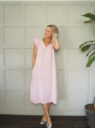 Wells Linen Mix Dress - Blue, Coral, Green and Pink