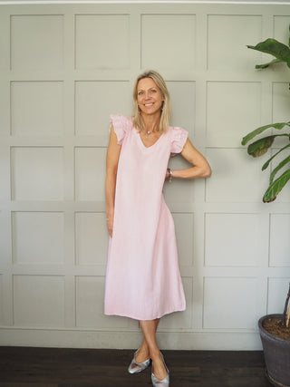 Wells Linen Mix Dress - Blue, Coral, Green and Pink