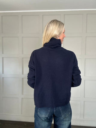 Ashley Merino Wool Polo Neck Jumper - Biscuit, Navy Blue