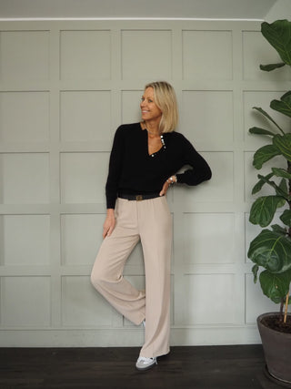 Arna Wide Leg Trousers - Black, Biscuit, Cornflower Blue, Navy Blue, Off White