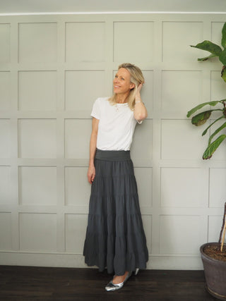Lindy Tiered, Cotton Maxi Skirt with Wide Waistband, Best Seller - 10 Colours
