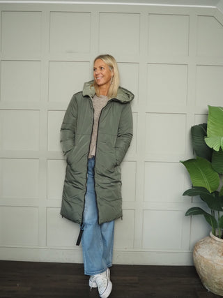 Keila Reversible Puffa Coat with Hood by Rino &amp; Pelle - Green Ash/Matt Green