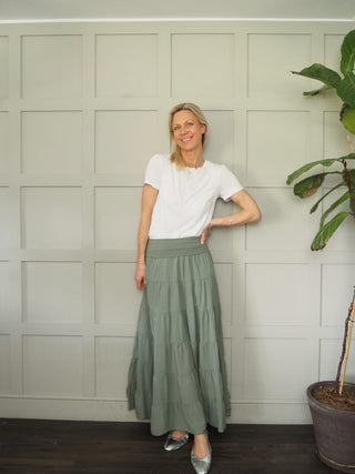 Lindy Tiered, Cotton Maxi Skirt with Wide Waistband, Best Seller - 10 Colours