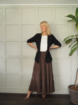 Lindy Tiered, Cotton Maxi Skirt with Wide Waistband, Best Seller - 10 Colours