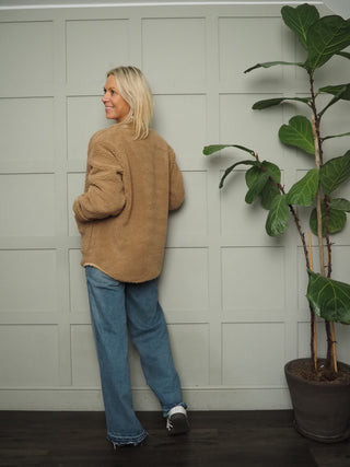 Bycotty 'Teddy' Collarless Round Neck Jacket with Cord Details by BYoung - Camel