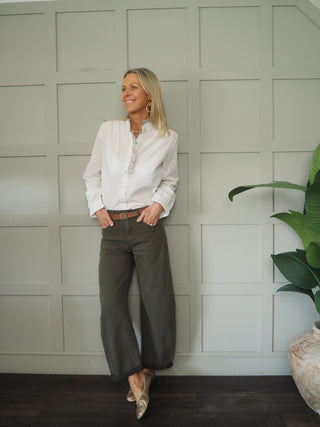 Middleton Barrel Leg Jeans  - Khaki, Off White