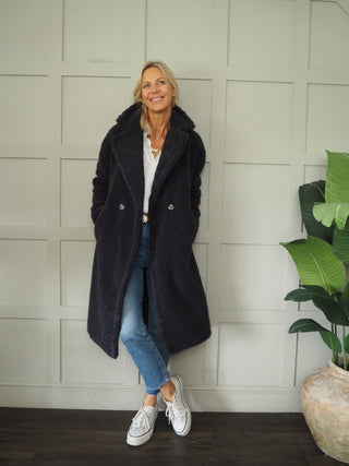 Elicia Double Breasted Teddy Coat by Rino &amp; Pelle - Dark Grey