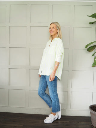 Brighton Cheesecloth Striped Blouse - Blue, Neon Pink, Neon Yellow