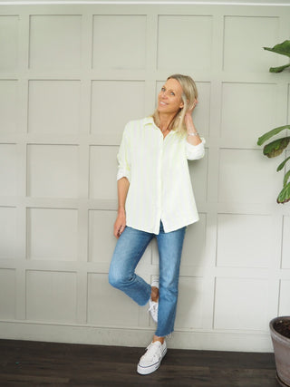 Brighton Cheesecloth Striped Blouse - Blue, Neon Pink, Neon Yellow