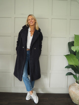 Elicia Double Breasted Teddy Coat by Rino &amp; Pelle - Dark Grey