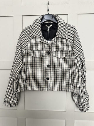 Nafisa Cropped Lined Houndstooth Jacket By Humility - Black/Cream/Grey