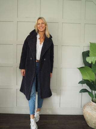 Elicia Double Breasted Teddy Coat by Rino &amp; Pelle - Dark Grey